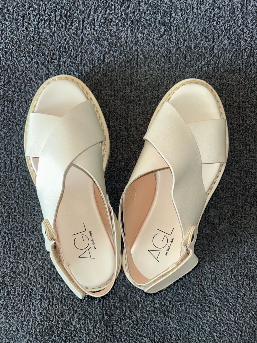 AGL Cream Leather Crisscross Slingback Sandals